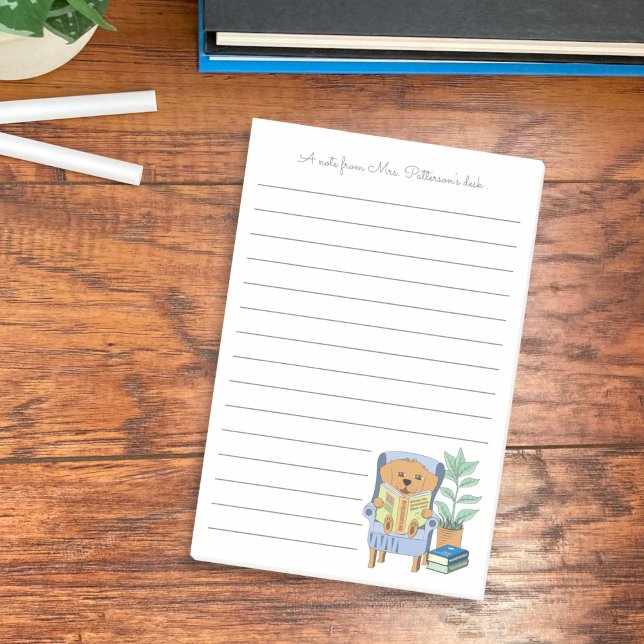 Post-it® Cartoon Reading Dog Librarian Notes (Cartoon reading dog librarian ruled sticky notes .)