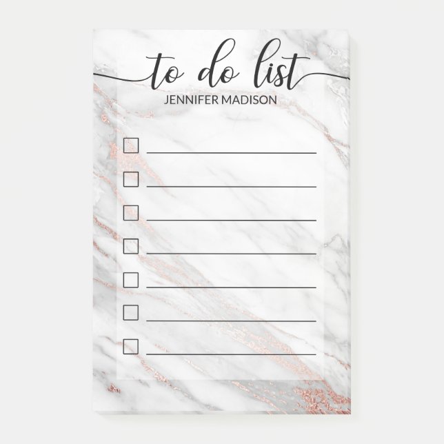 Post-it® Cases à cocher en marbre d'huile rose Rose Gold Fo (Devant)