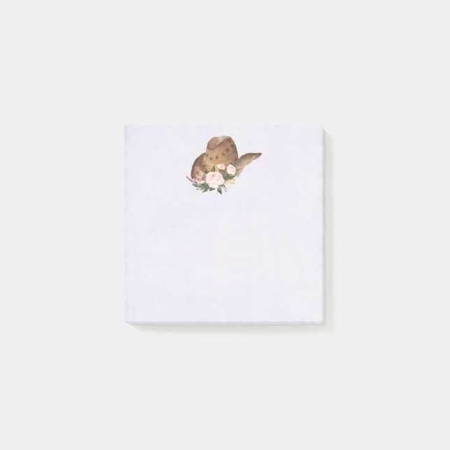 Post-it® Casquette Brown Cowgirl avec fleurs roses (Devant)