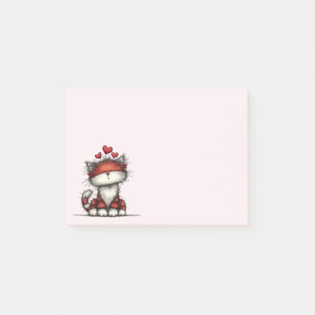 Post-it® Cat with Red Love Hearts Cute and Funny (Devant)