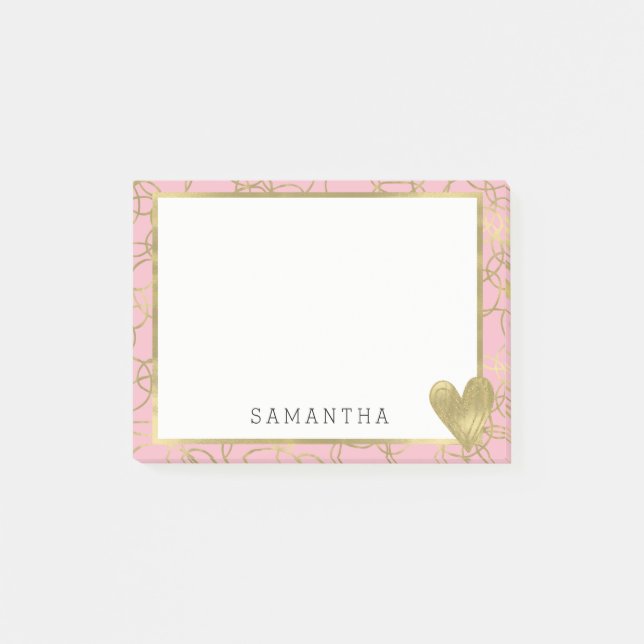 Post-it® Cercles fascinants d'or rose avec le coeur (Devant)