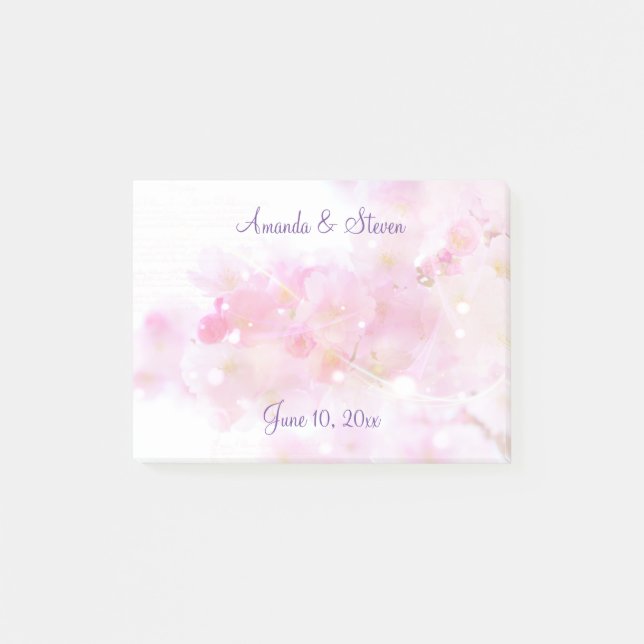 Post-it® Cerisier avec Mariage en fleurs rose pastel (Devant)