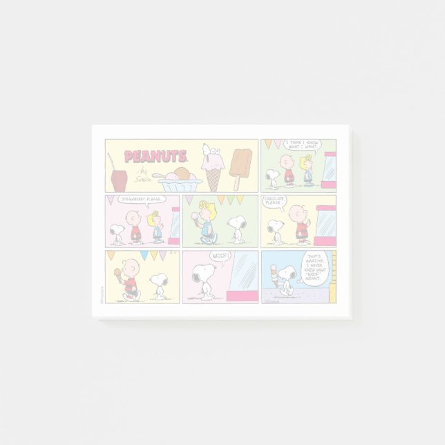 Post-it® Charlie Brown, Snoopy & Sally | Crème glacée (Devant)