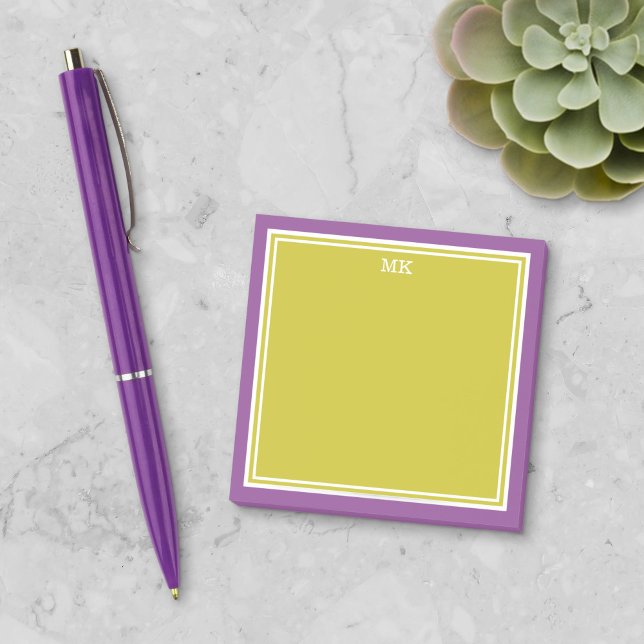 Post-it® Chartreuse Purple Borders Monogrammed (Créateur téléchargé)