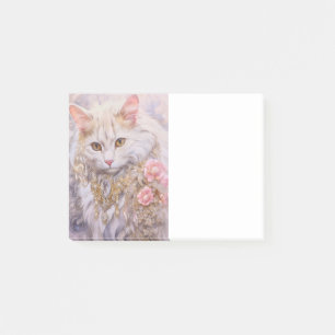 Post-it® Chat blanc élégant en or et diamants