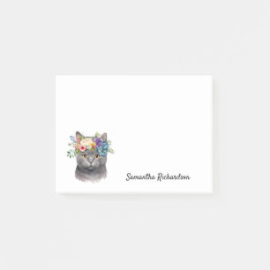 Post-it® Chat Boho personnalisé aquarelle florale