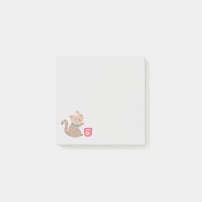 Post-it® Chat mignon avec tasse à thé dessin animé (Devant)