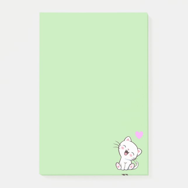 Post-it® Chat mignon et coeur sur vert clair Post-it Notes (Devant)