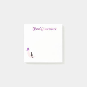 Post-it® Chat mignon Kawaii sur la Lune avec papillon viole