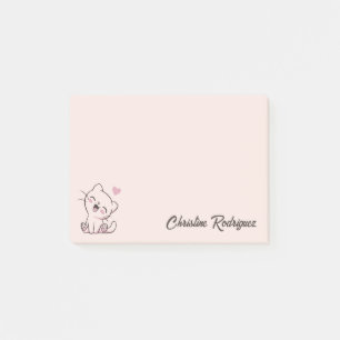 Post-it® Chat Mignon Rose Texte Personnalisé