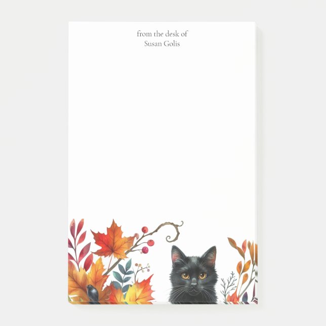 Post-it® Chat noir Feuille de saison d'automne Personnalisé (Devant)