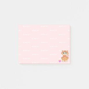 Post-it® Chaton tigré roux dessin animé sur fond rose