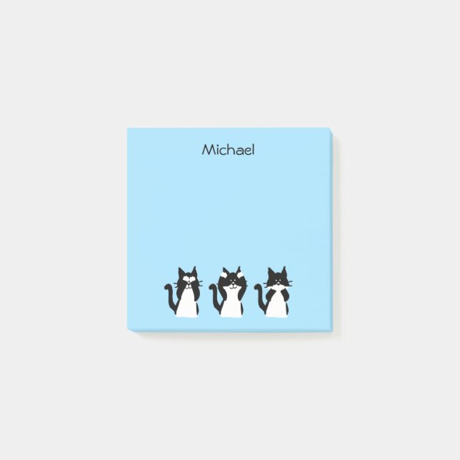 Post-it® Chats blancs noirs Trois Kitties douces Bleues (Devant)