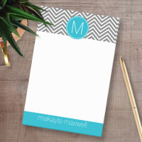 Chevrons gris et Aqua avec monogramme