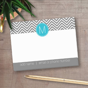 Post-it® Chevrons gris et bleu Aqua avec monogramme personn