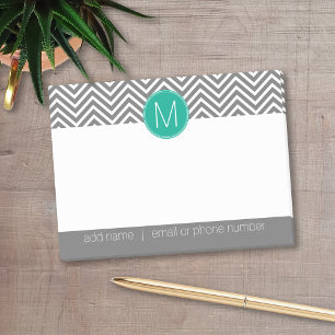 Post-it® Chevrons gris et émeraude avec monogramme