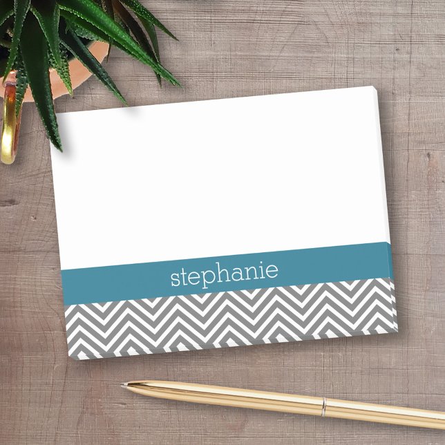 Post-it® Chevrons Turquoise et Grey Nom personnalisé (Personalized Post-It Notes - add name or other text)