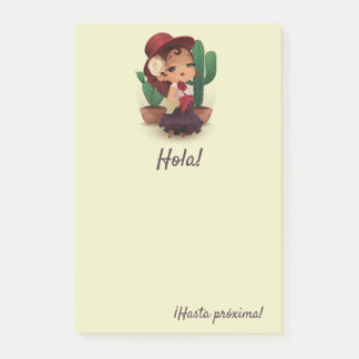 Post-it® Chibi flamenco en espagnol casquette et cactus
