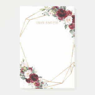 Post-it® Chic Bourgogne Rouge Blush Rose Floral Or Géométri