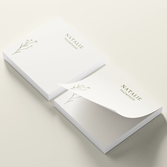 Post-it® Chic chic boho Olive Green Flower personnalisé (Créateur téléchargé)