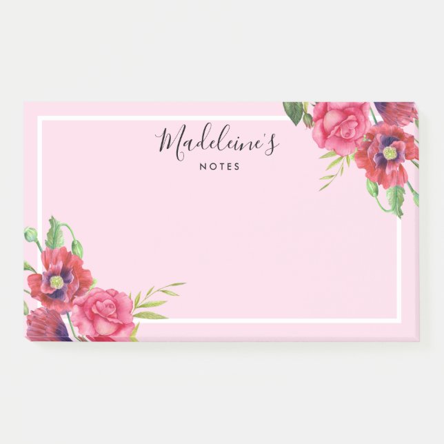 Post-it® Chic moderne Fleurs rouges et roses Arrière - plan (Devant)
