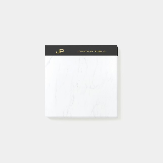 Post-it® Chic Professionnel Monogramme Marbre Noir Or (Devant)