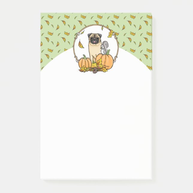 Post-it® Chien Carlin d'automne (fawn) Citrouille mignon Fe (Devant)