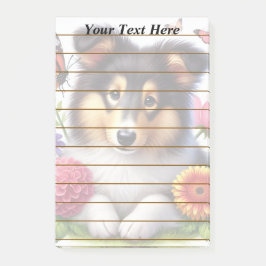 Post-it® Chien-mouton Shetland avec fleurs et papillons
