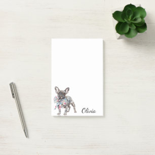 Post-it® Chien rose bleu floral Bow personnalisé