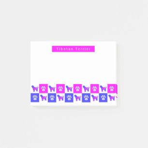 Post-it® Chien Tibétain Terrier et Empreinte de patte rose 