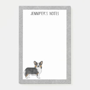 Post-it® Chien tricolore noir Pembroke Welsh Corgi et texte