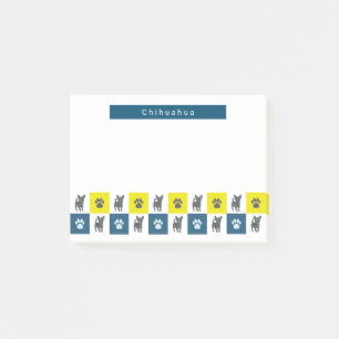 Post-it® Chihuahua Chien & Paw Yellow & Blue Grid Silhouett