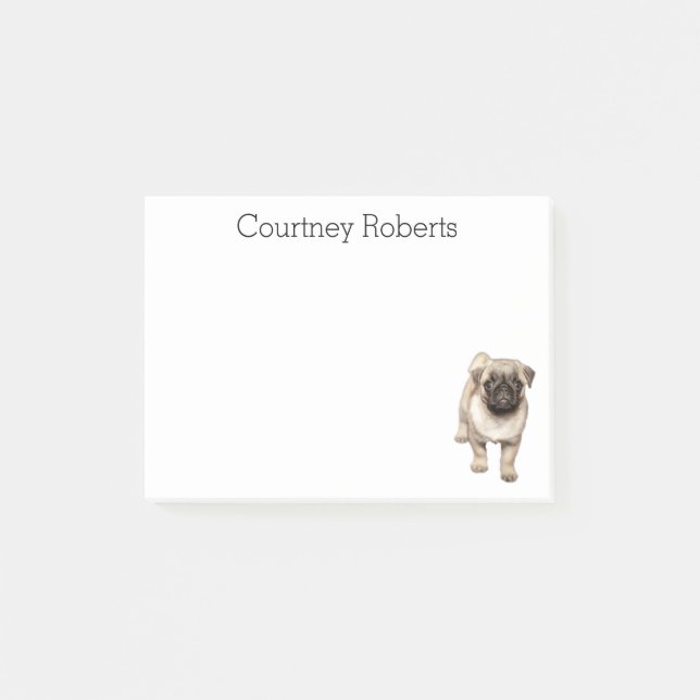Post-it® Chiot adorable de carlin avec votre coutume nommée (Devant)