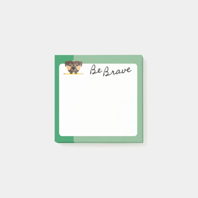 Post-it® Chiot Brun Mignon Sois Brave Au Crayon Vert (Devant)