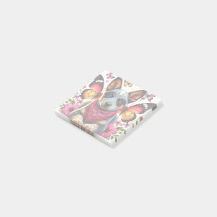 Post-it® Chiot Heeler entouré de papillons et de fleurs