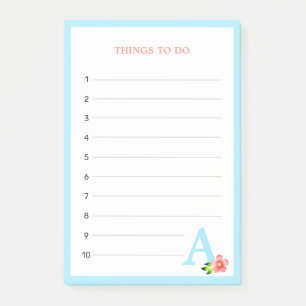 Post-it® Choses à faire Monogramme Turquoise & Fleur