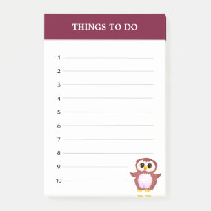 Post-it® Chouette burgundy mignonne & Choses à faire modifi
