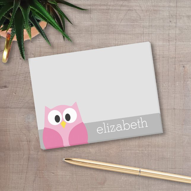 Post-it® Chouette de dessin mignonne - Nom personnalisé ros (A cute owl post-it notepad with ana rea to add your name)