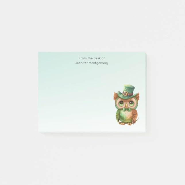 Post-it® Chouette mignonne dans un chapeau vert (Devant)