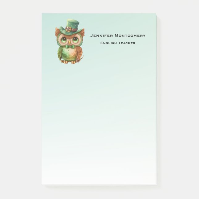 Post-it® Chouette mignonne dans un chapeau vert (Devant)