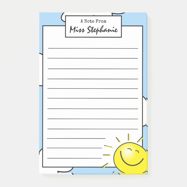 Post-it® Ciel Bleu Cute Soleil Smile Visage de l'enseignant (Devant)