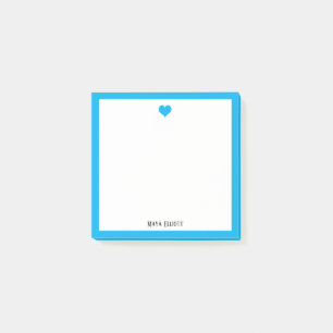 Post-it® Ciel bleu vif Coeur et frontière blanc avec nom