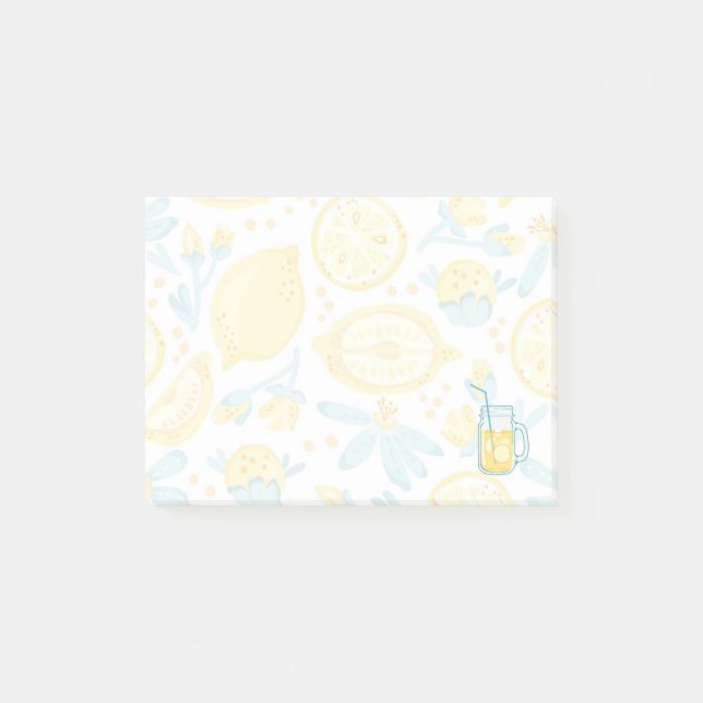 Post-it® Citrons jaunes et fleurs bleues Motif illustré (Devant)