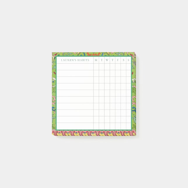 Post-it® Classic Apple Green Chinoiserie Habit Tracker (Devant)