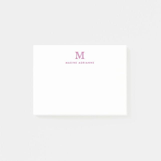 Post-it® Classique Moderne Fille Magenta Rose Monogramme In (Devant)