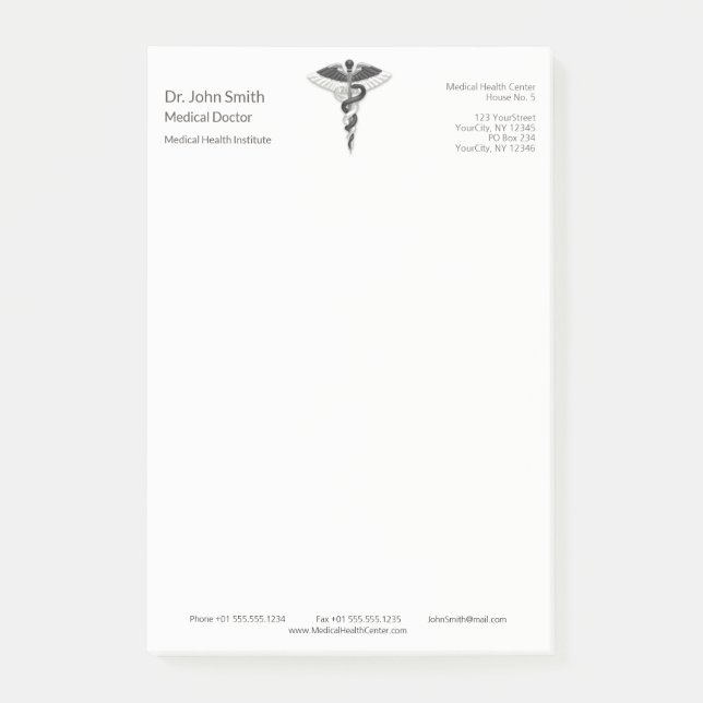 Post-it® Classique Noble Médicale Élégant Noir Blanc Caducé (Devant)