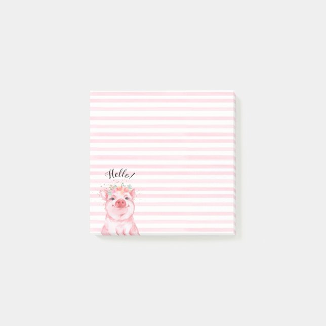 Post-it® Cochon mignon avec bandes roses (Devant)