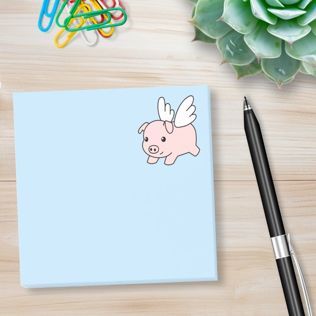 Post-it® Cochon volant - Piglet avec ailes en bleu (Créateur téléchargé)