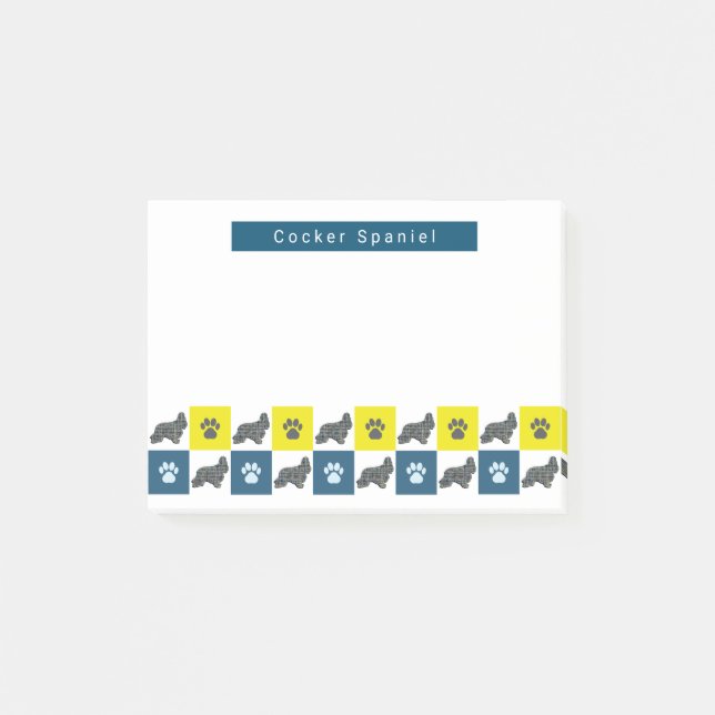 Post-it® Cocker Chien Espagnol & Poignées Jaunes et Bleues  (Devant)