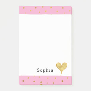 Post-it® Cœur à points dorés rose féminin 